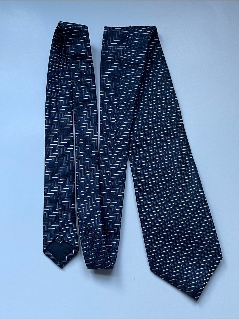 Canali Navy and White Chevron Silk Tie